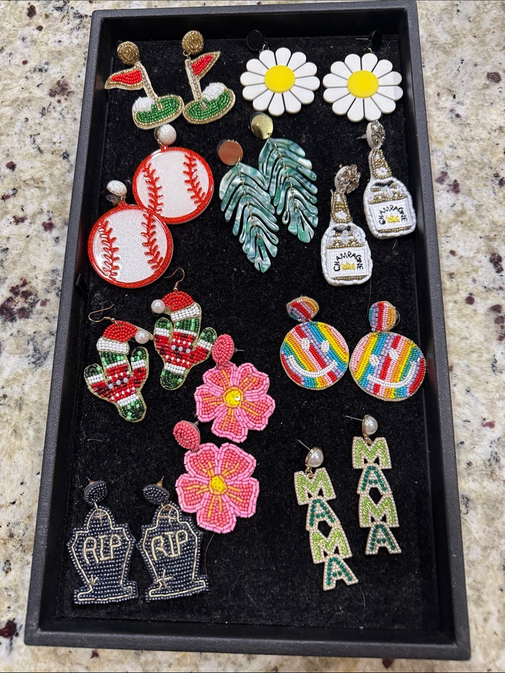 Beaded Novelty Earrings - Pink, White, Green, Red, Multicolor